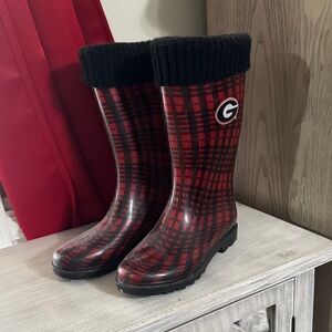 Red and Black Plaid Rain Boots